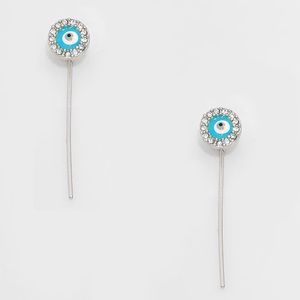 Evil Eye Ear Pin Earrings Silver